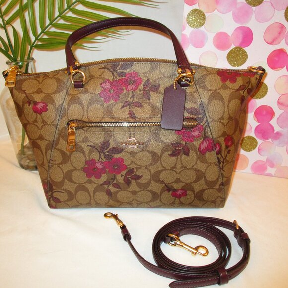 Coach Prairie Satchel & Accord. Wallet Victorian Floral Khaki Berry - Picture 3 of 12